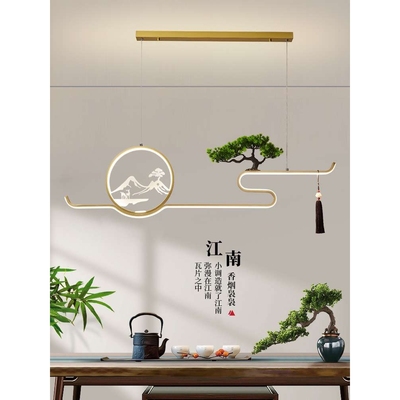 新中式客厅餐厅灯2022新款长条茶桌书房吧台灯中国风山水茶室吊灯