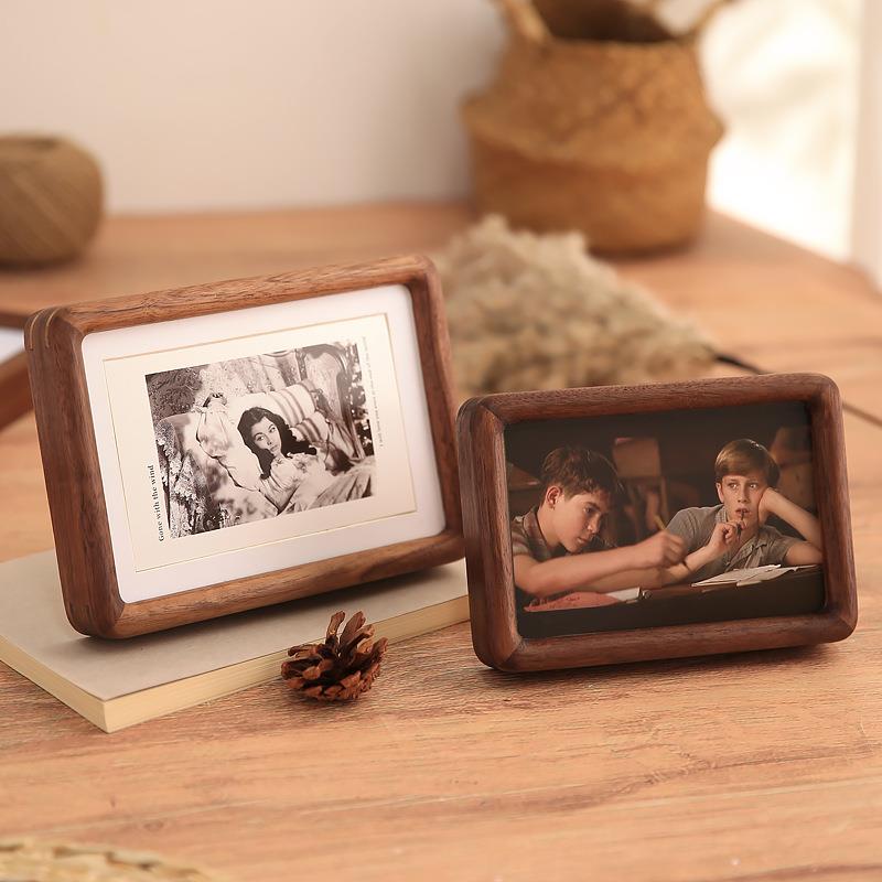 实木榫卯相框摆台小画框美式复古6寸7创意桌面摆件洗照片做成框架