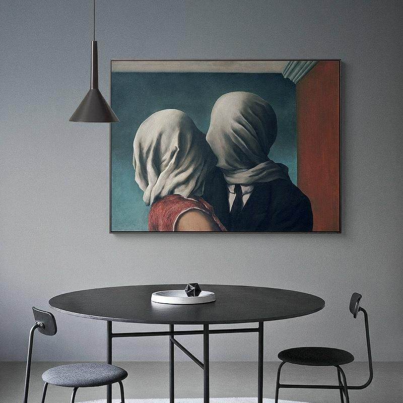 超现实主义装饰画工作室客厅玄关挂画大幅墙壁画恋人玛格丽特名画,家居饰品,现代装饰画,淘宝优惠券,粉丝福利购,淘宝优惠卷