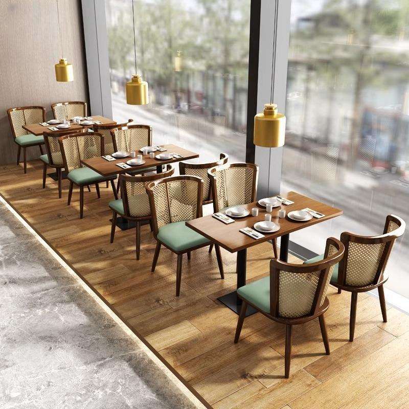茶餐厅简约东南亚编藤沙发餐吧饭店商用靠墙卡座主题餐厅桌椅组合