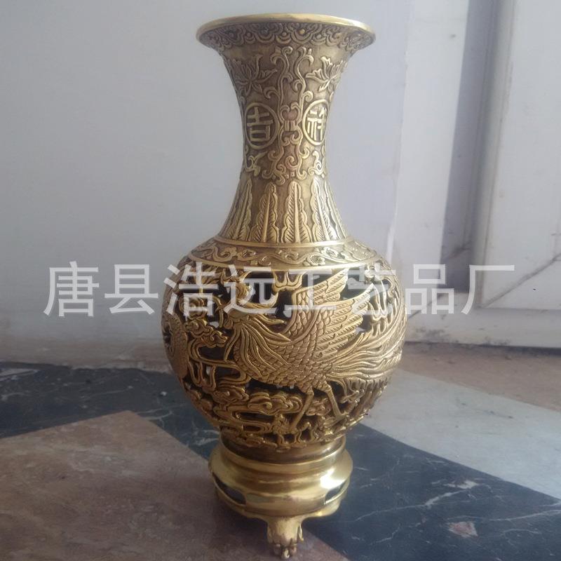 落地大花瓶酒店庆典商场装饰玻璃钢花艺插花摆件 加厚纯铜花瓶
