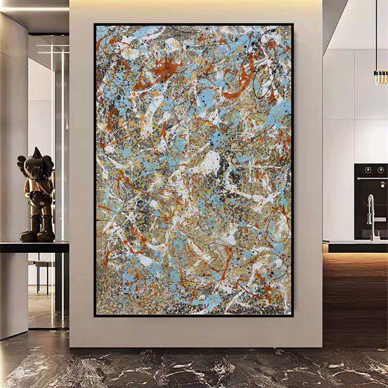 纯手绘油画波洛克玄关大幅装饰画立体抽象艺术画餐厅走廊过道壁画