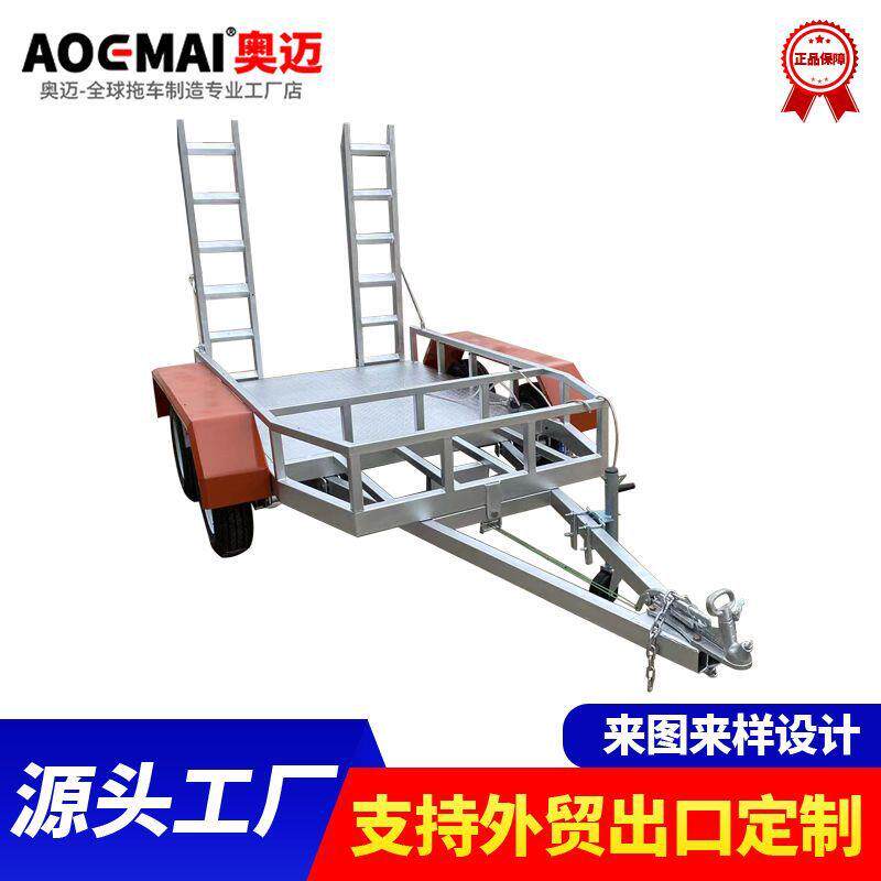 全挂平板拖车挖机拖车 镀锌工具拖车 牵引车专用 爬梯式工具拖车