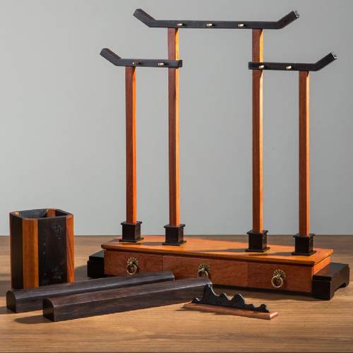 文房四宝套装毛笔架笔挂实木架子展示架毛笔初学者书法专用放笔架