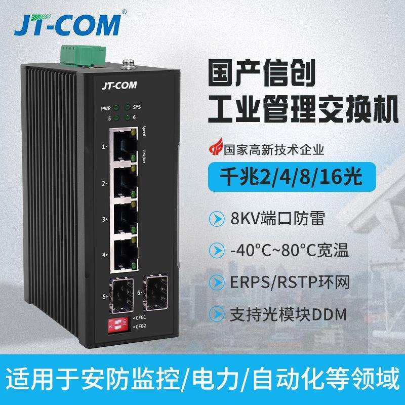 国产信创管理型工业交换机2光4光/8电16口环网485数据串口交换机