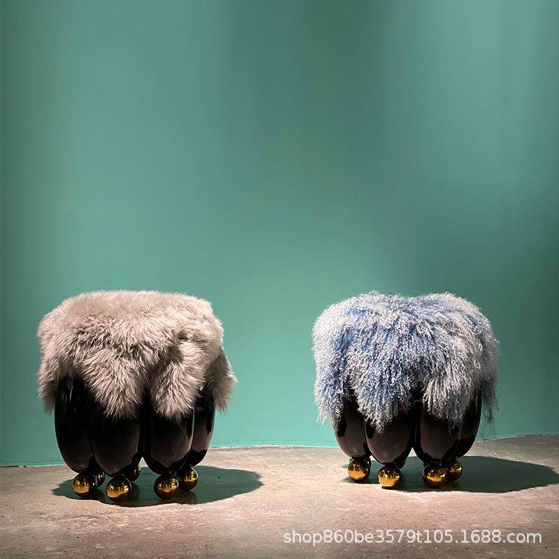 造心家具|天然羊毛玻璃钢凳子轻奢意式别墅卧室样板间化妆间矮凳,标准件/零部件/工业耗材,车间地垫,淘宝优惠券,粉丝福利购,淘宝优惠卷