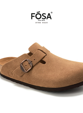 FOSA（女鞋）女士一脚蹬鞋软木半拖鞋春季时尚外穿勃肯鞋真皮男鞋