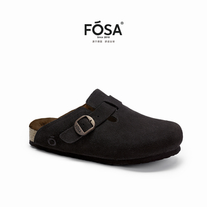 FOSA（女鞋）勃肯鞋女2025新款春季软木半拖鞋一脚蹬鞋黑色博肯鞋