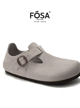 FOSA软木勃肯鞋子女2026新款春季爆款牛皮真皮全包一脚蹬博肯男鞋