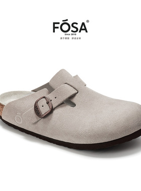 张元英同款FOSA软木半拖鞋包头鞋情侣鞋牛皮鞋舒适百搭勃肯鞋女鞋