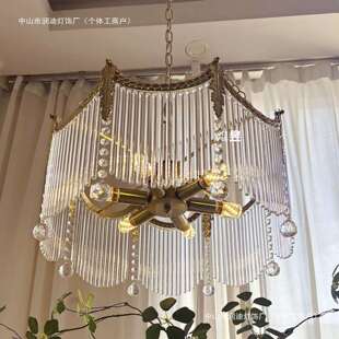 法式浪漫Murano复古玻璃条流苏水晶卧室吊灯意式轻奢客餐厅书房灯