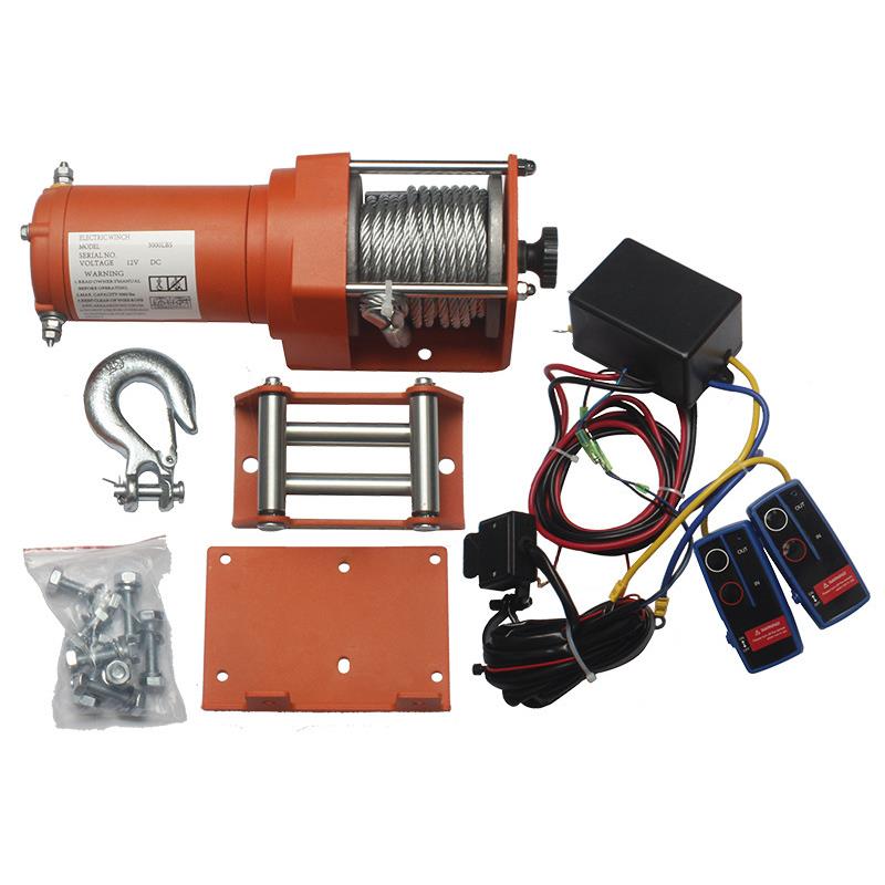 12V直流电动绞盘 3500磅尼龙绳绞车 小型牵引起重 车载电动