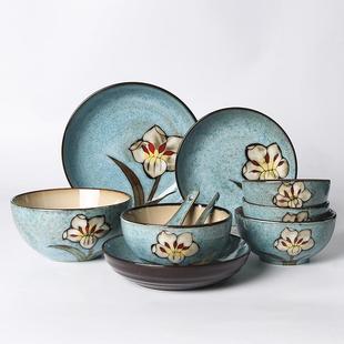 玉泉陶瓷韩式餐具套装碗碟中式陶瓷碗盘筷子釉下彩家用10头餐具套