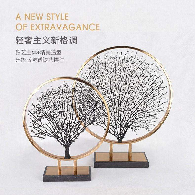 客厅摆件简约精美海铁树电镀拉丝防锈金属家装饰品铁艺摆件