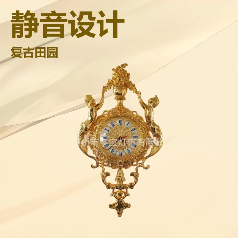 全铜欧式座钟客厅静音床头柜钟表复古台钟创意摆件时钟装饰石英钟