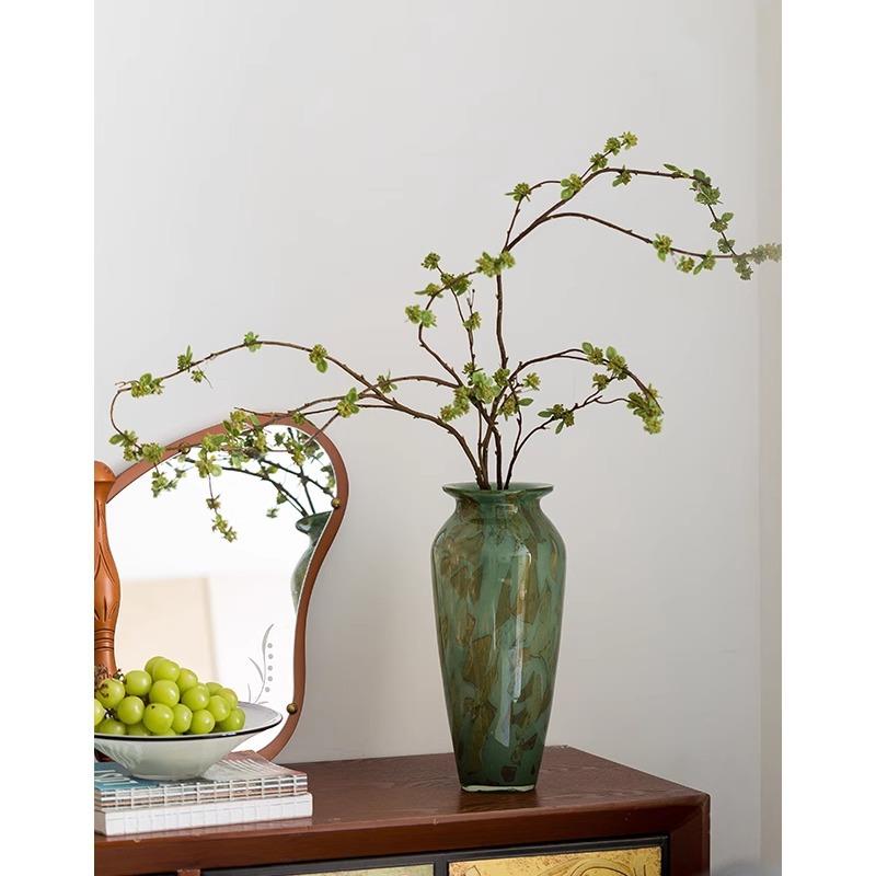 琉璃花瓶复古深绿不规则色块叠色水养绿植桌面小众设计样板间摆件
