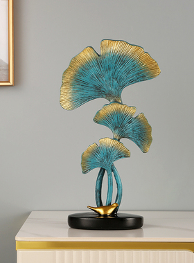 玄关新中式银杏叶摆件轻奢高档书C房桌面书架摆设客厅电视柜装饰