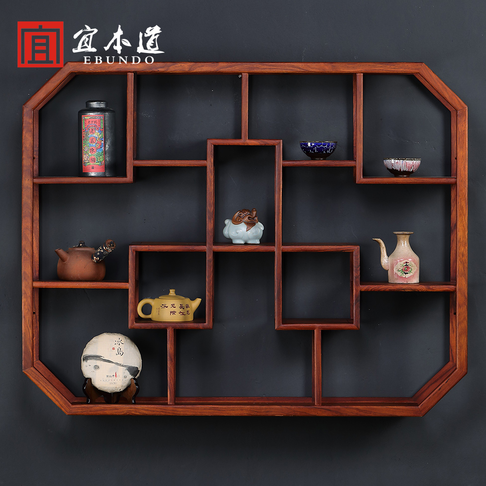 花梨实木挂墙博古架子紫r砂壶摆放架古玩茶玩展示架中式壁挂多宝