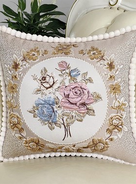 欧式抱枕沙发客厅高档r奢华灰色装饰靠背垫套子带拉链不含芯方形