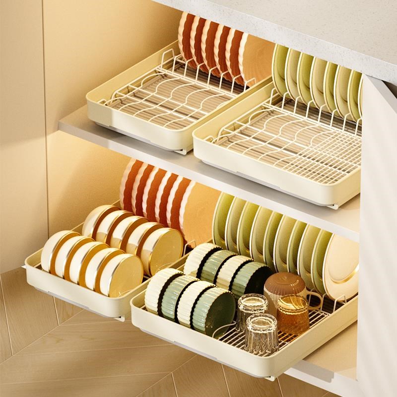 厨房抽拉碗碟架橱柜内滑轨拉篮碗架抽屉式M不锈钢收纳沥水置物架