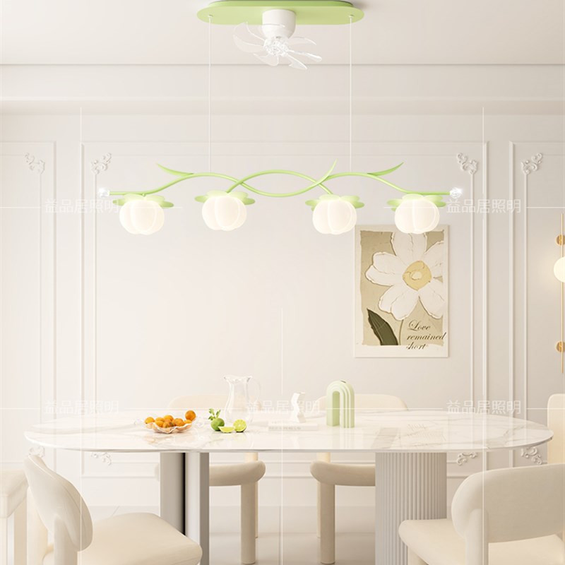 餐厅灯吊扇灯f2025新款法式奶油风吧台灯简约现代大气电扇灯一体