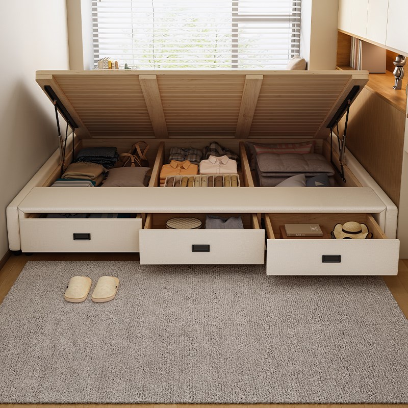 无床头榻榻c米气压三抽床小户型带抽屉储物空间实木床可定制尺寸