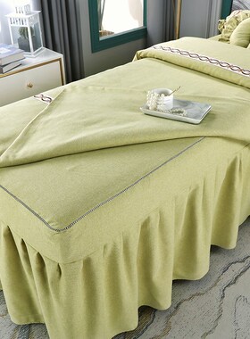 美容床罩四件套 美容院专用美容床CSPA床套按摩床棉麻床单床罩被