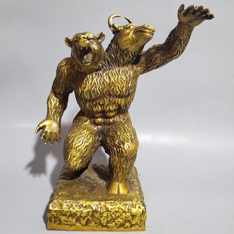 纯铜牛熊同体东方华尔街牛办公室摆件J牛斗熊扭转乾坤铜工艺品