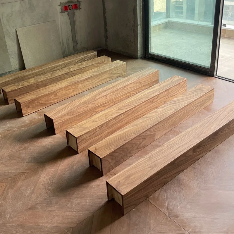 老榆木假梁假木梁装饰板材餐厅吊顶空心梁天花T墙柱板造型定制
