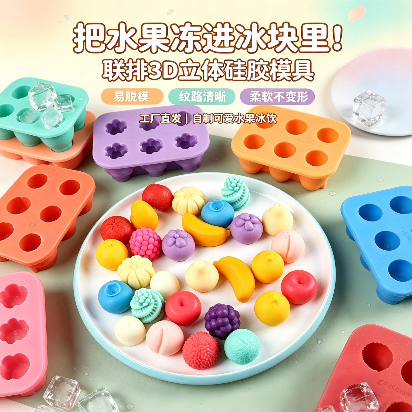 立体水果雪糕硅胶模具冰块创意烘焙慕斯果冻布丁手工3D烘焙器具