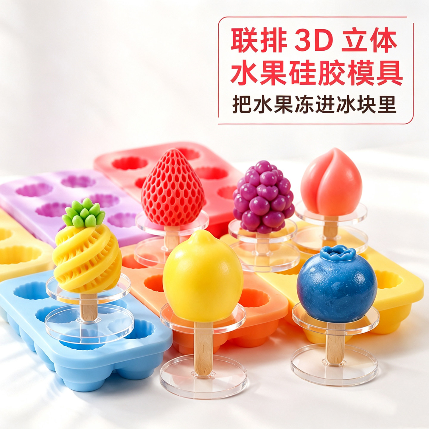 3D水果雪糕硅胶模具冰块创意烘焙慕斯果冻布丁冰淇淋立体烘焙器具