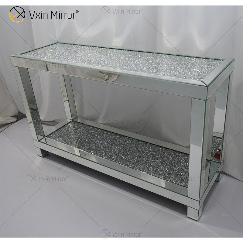 外贸碎钻边桌镜面咖啡桌方形装饰条几玻璃轻奢coffee side table