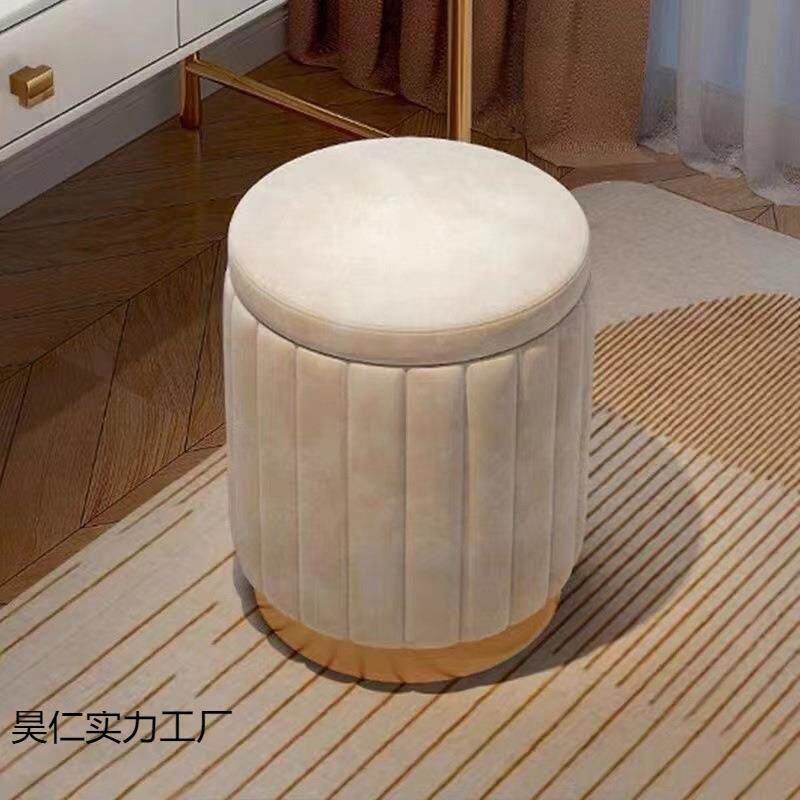 化妆凳子家用梳妆台凳子可收纳圆凳轻奢简约梳妆美甲圆凳木无