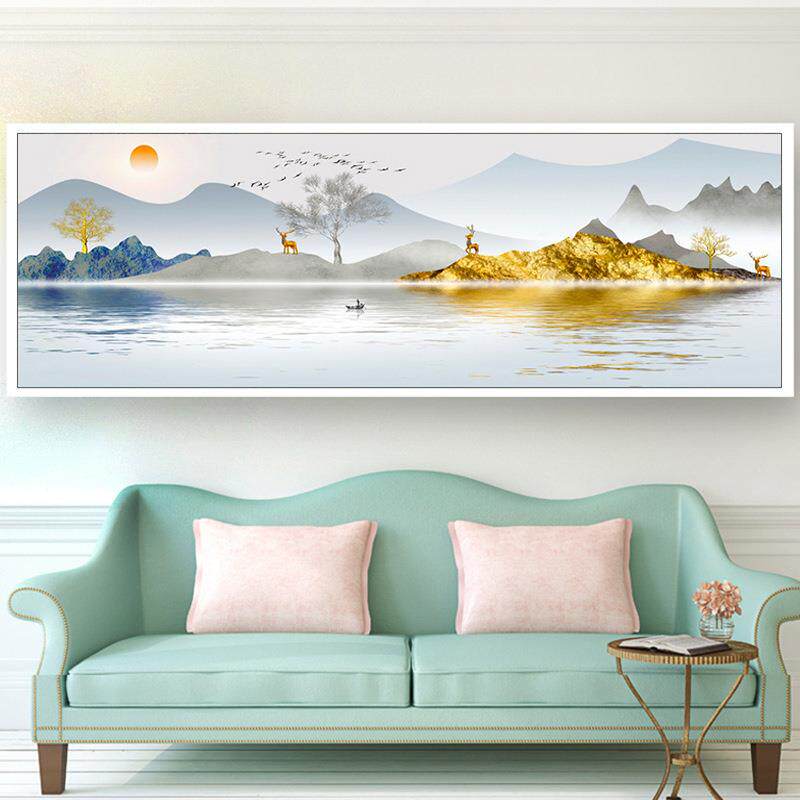 布艺工艺品 印花十字绣 厂家直供 十字绣客厅 中式轻奢山水画