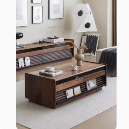 北欧黑胡桃木茶几日式客厅小户型极简茶桌客厅电视柜组合全实木