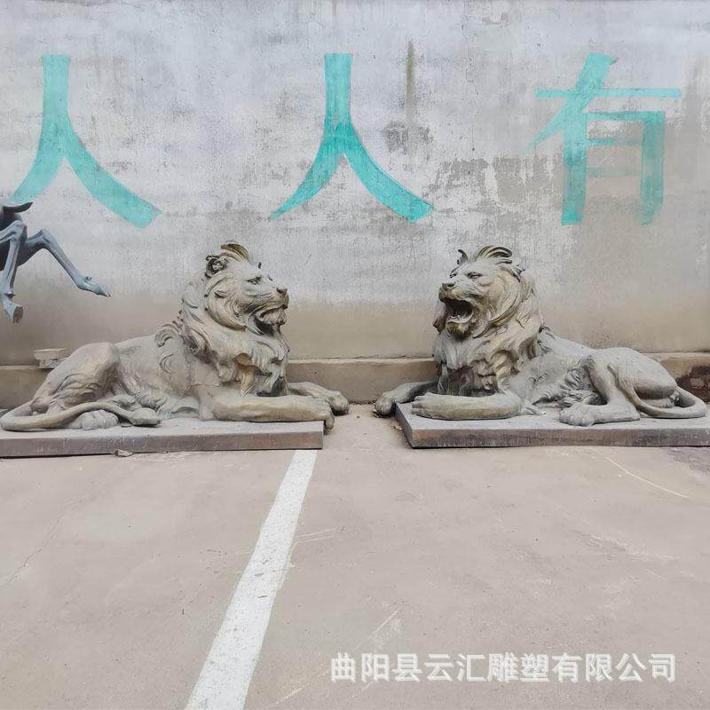 大型户外铜雕狮子摆件仿真狮子动物故宫狮汇丰铜狮子厂家