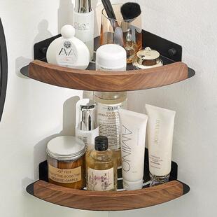 胡桃木卫生间架子置物架厕所洗手间免打孔实木收纳浴室角蓝三角架