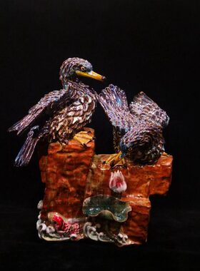 年年有余鱼鹰中式生肖事业吉祥石湾公仔陶瓷客厅酒柜玄关客厅摆件