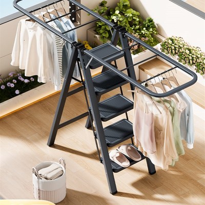 家用梯子晾衣架两用加厚折叠梯阳台落地人L字梯室内户外多功能楼