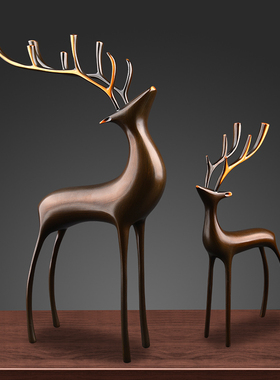 招财全铜鹿轻奢酒柜装饰品办公室桌面高档家居电视柜书.房客厅摆