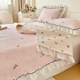卡通双层纱花边床盖单件2s025新款 通用榻榻米床褥被单人三件 四季