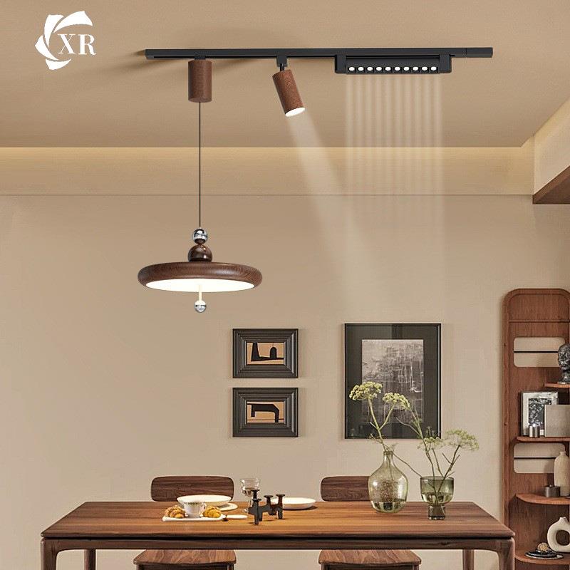 新款中古风餐厅吊灯明装可移动轨道奶油风现代简约饭厅升降悬停灯