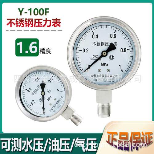 【大成】全不锈钢压力表Y-100F水压气压表0~60MPA径向锅炉负压表
