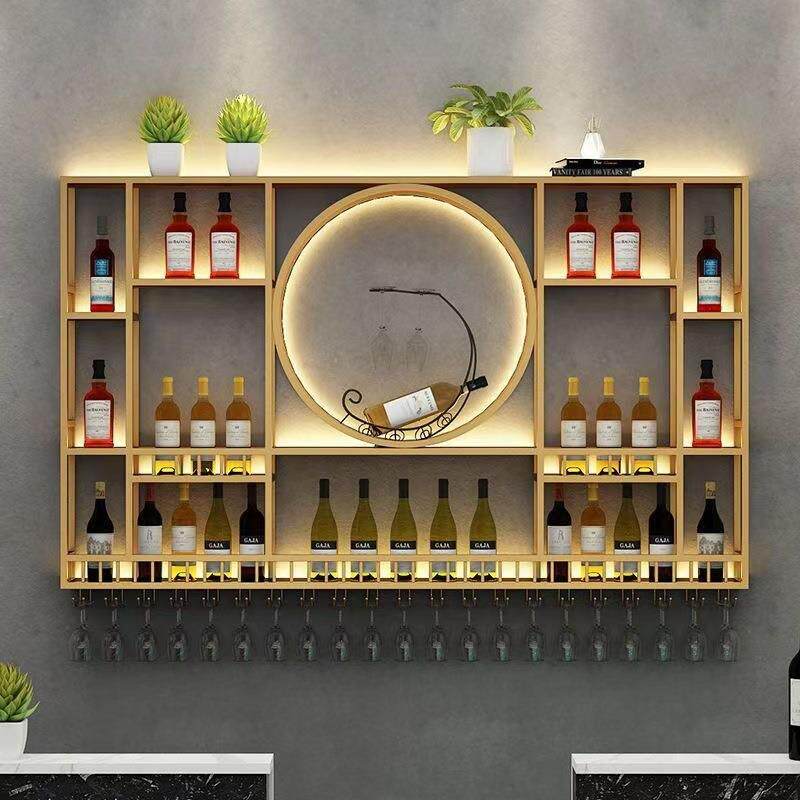 吧台背景壁挂式酒架置物架酒吧铁艺发光展示架子创意餐厅红酒酒柜