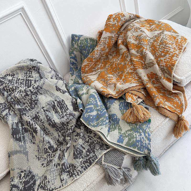 韩版波西米亚北欧午睡毯腈纶床尾沙发单人毯盖毯露营针织毯子毛毯