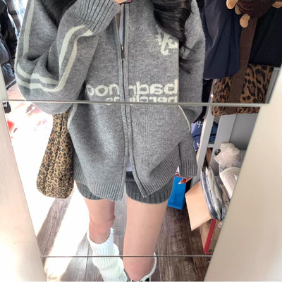 美式复古字母刺绣针织开