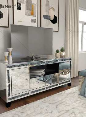 跨境镜面木电视柜落地碎钻收纳储物边柜客厅轻奢组合柜tv stand