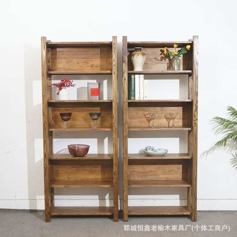 实木收纳柜老榆木靠墙边柜落地柜木质多层储物柜茶叶柜原木博古架