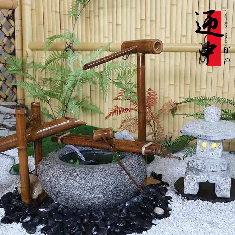 青石石钵石盆水钵水盆日式园林景观庭院流水水景户外花园造景装饰