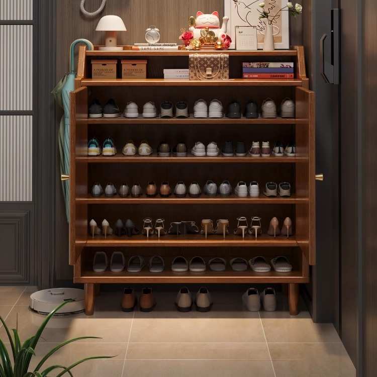 实木鞋柜家用门口大容量多层鞋架入户玄关柜收纳柜靠墙一体储物柜